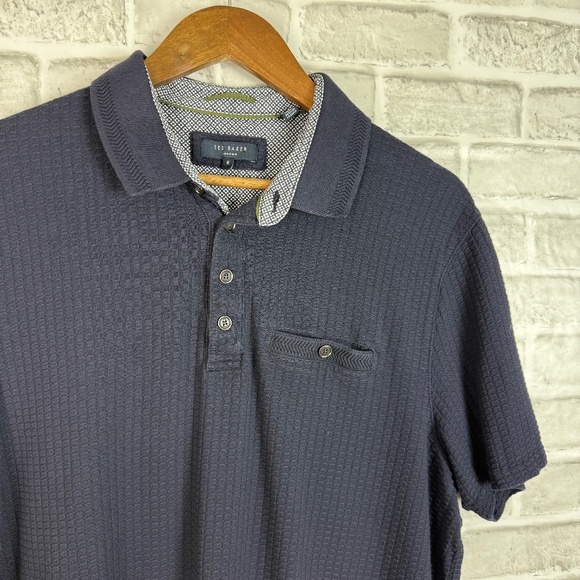 Ted Baker London Dark Navy Soft Textured Designer Polo Shirt Mens 6 / 2XL - Picture 1 of 7